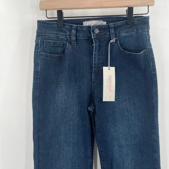 JUST USA Jeans Size 27 Slim Bootcut Dark Denim NWT Frayed Hem Cotton Stretch - Picture 11 of 13